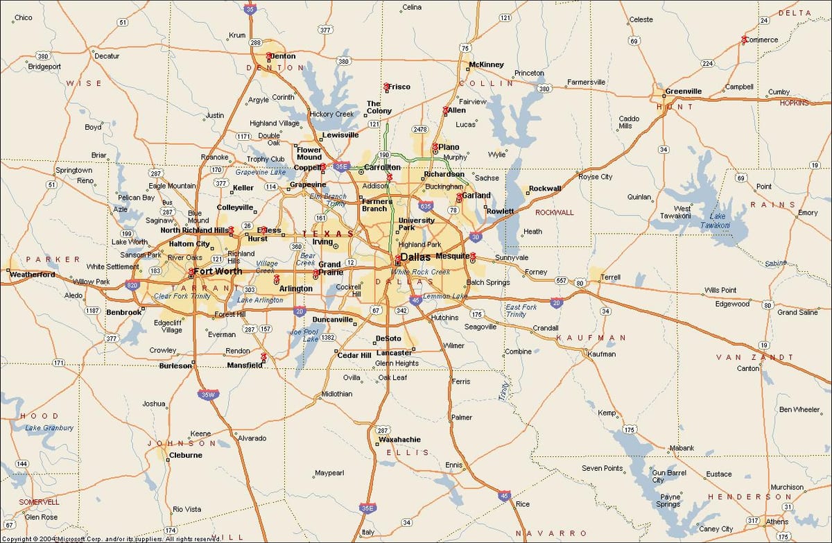 Dallas Fort Worth 한 근교 지도